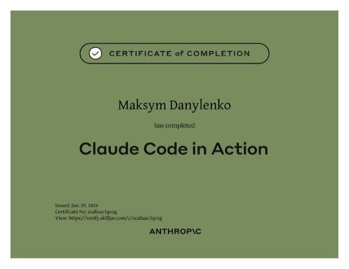 Anthropic Certificate of Completion — Claude Code in Action