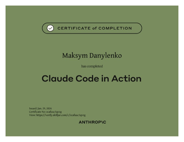 Anthropic Certificate of Completion — Claude Code in Action